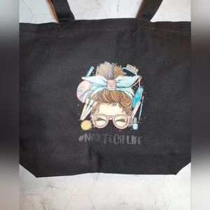 Nail tech Black Tote Bag with Fun Graphic